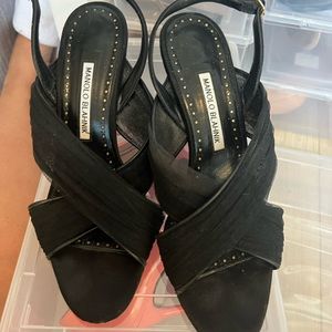 Manolo blahnik drapia black tulle sling back size 39